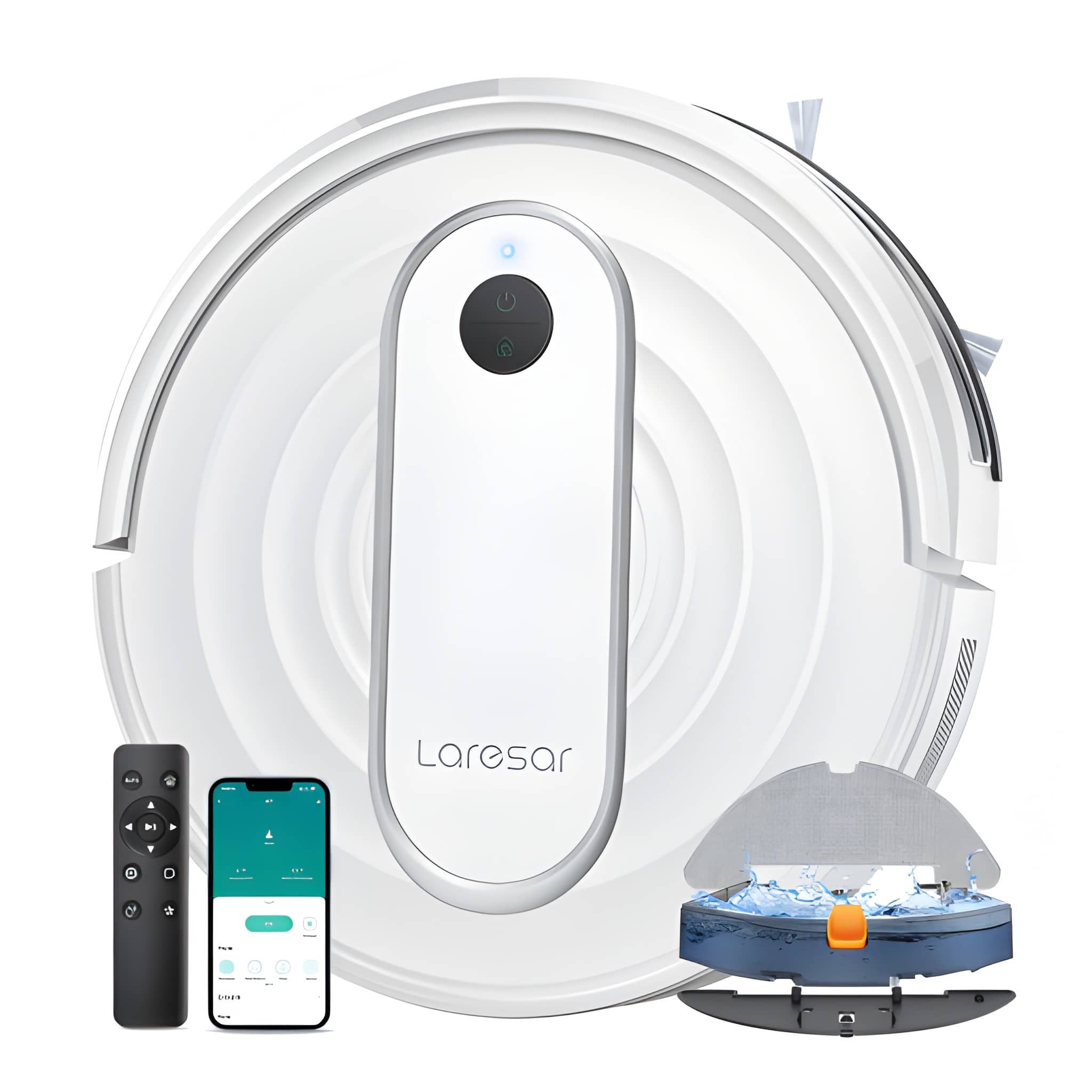 Laresar Nass-Trocken-Saugroboter P10 Roboter-Staubsauger Nass- & Trockensauger kabellos mit APP, 500 W, 4500 Pa, 2 Std. Laufzeit, wäscht & saugt