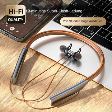 yozhiqu Drahtlose Bluetooth-Kopfhörer mit hängendem Hals, Sport-Lauf-Kopfhörer Sport-Kopfhörer (Bluetooth 5.0,Ledermaterial,Stereo,wasserdicht,HiFi)