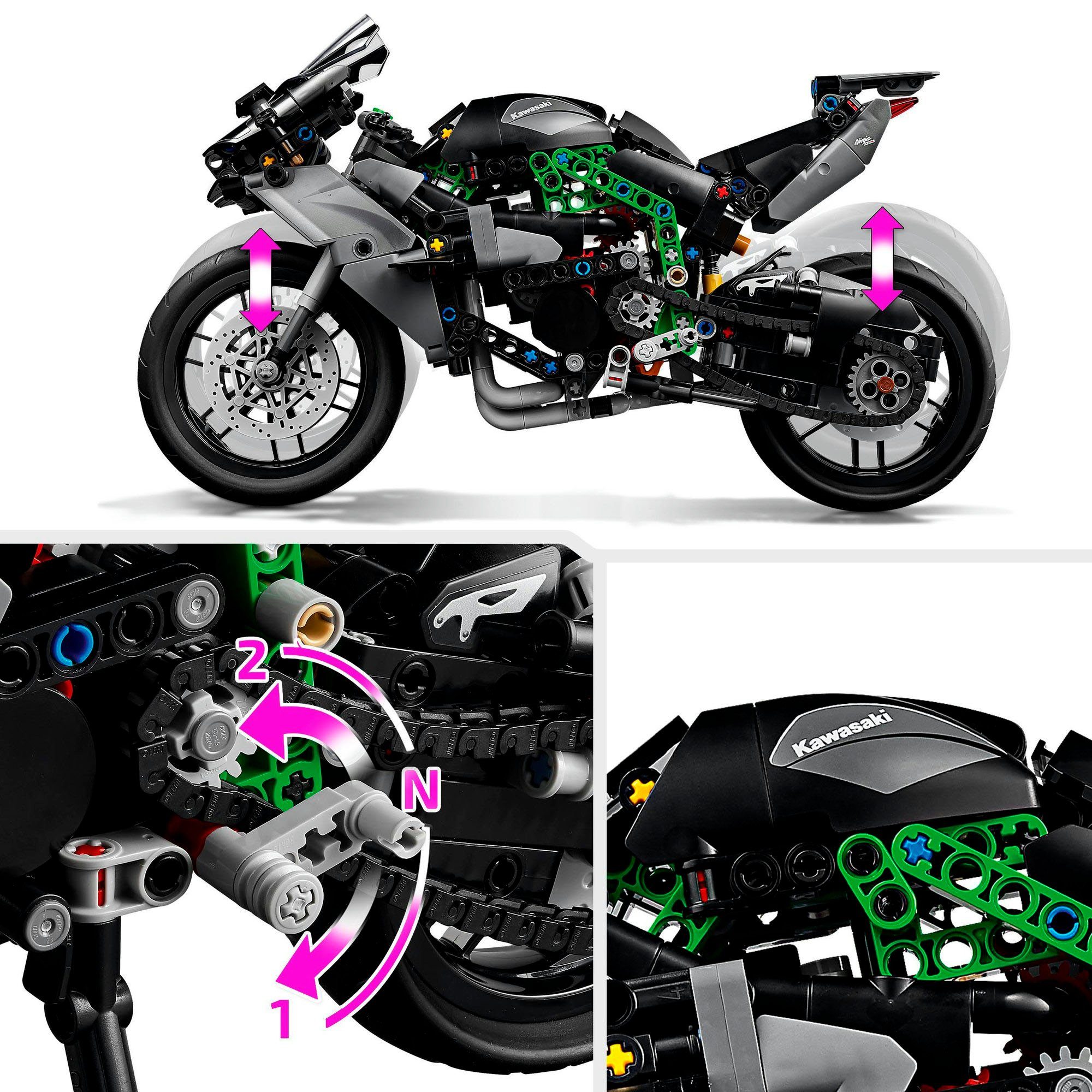 LEGO® Kawasaki Ninja H2R Motorrad (42170), LEGO Technic Konstruktionsspielsteine, (643 St), Made in Europe – Bild 5 von 5