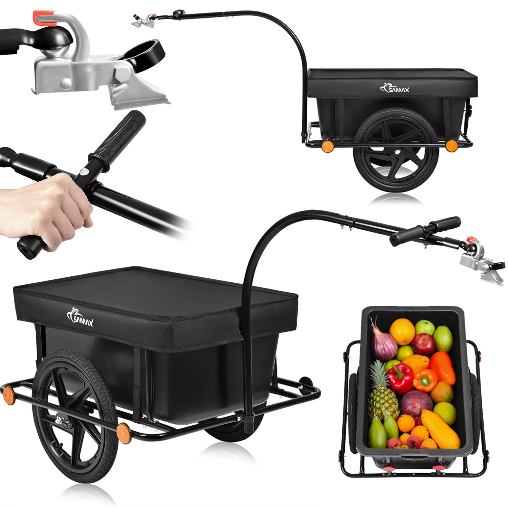 SAMAX Fahrradlastenanhänger Lastenanhänger / Fahrradanhänger 80 Kg / 90 L mit Kupplung Schutzplane