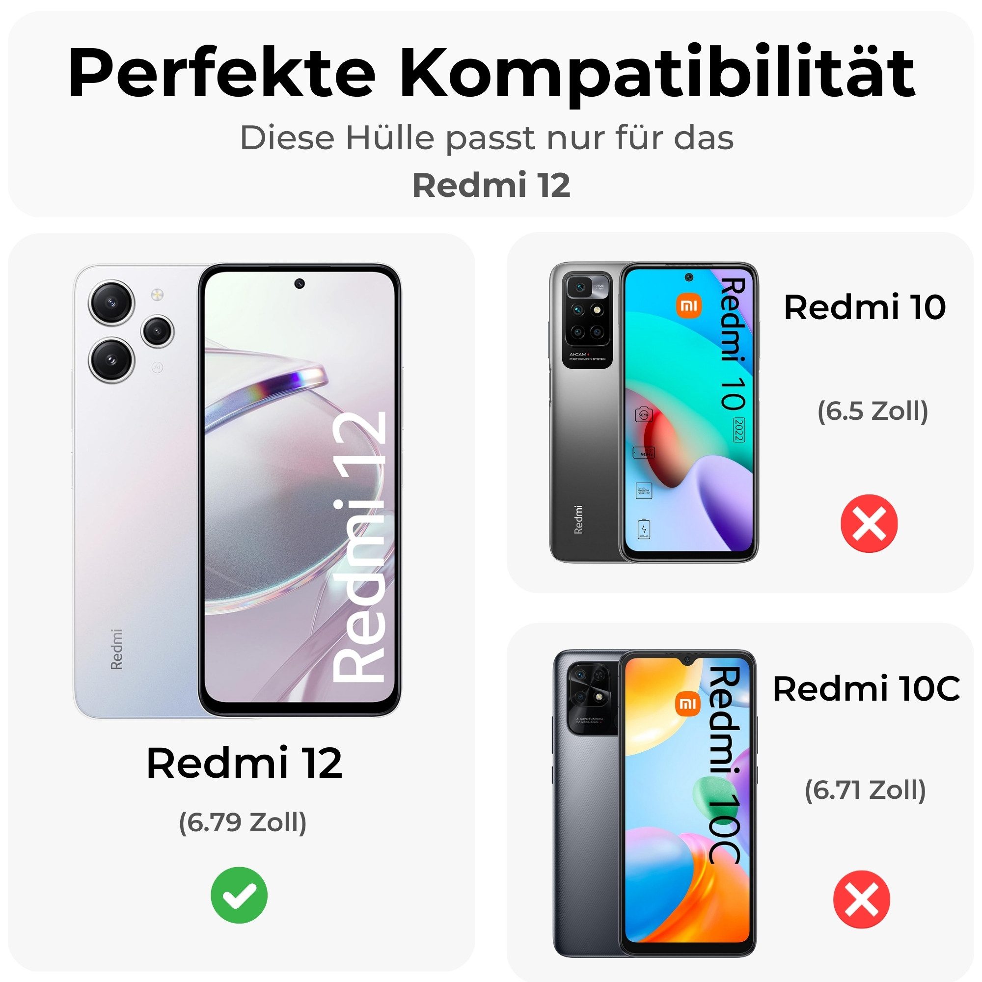 betterfon Handyhülle Handytasche für Xiaomi Redmi 12 Schutzhülle Klapphülle, Bookstyle-Hülle: Magnetverschluss 3 Kartenfächer & Standfunktion