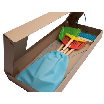 nm_trade Sandform Sandspielzeug Gartenspielzeug Gartengeräte für Kinder, (5-tlg), Set 4-teilig mit Schaufel, Harke, Besen, mit Holz-Stiel