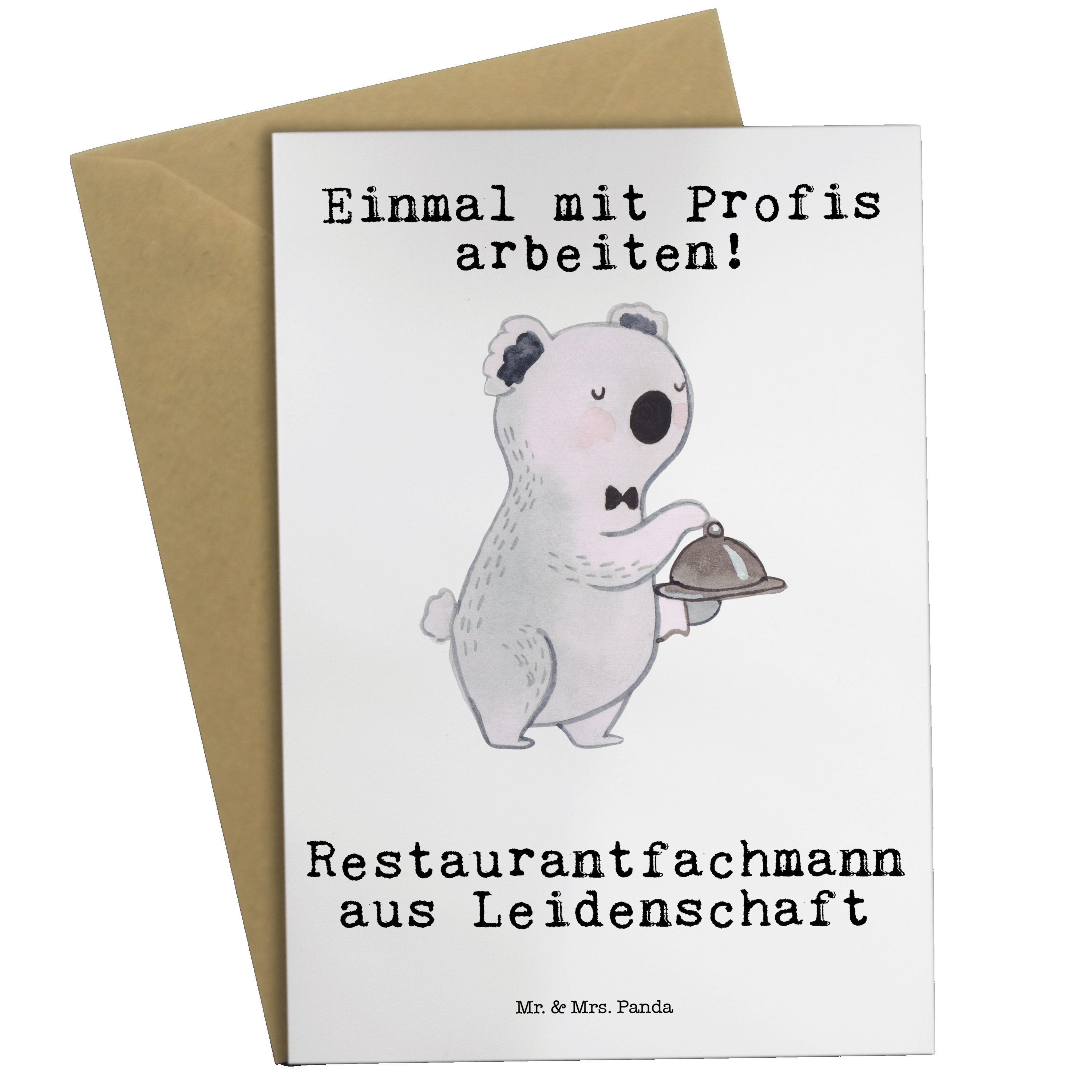 Mr. & Mrs. Panda Grußkarte Restaurantfachmann aus Leidenschaft - Weiß - Geschenk, Hochzeitskarte