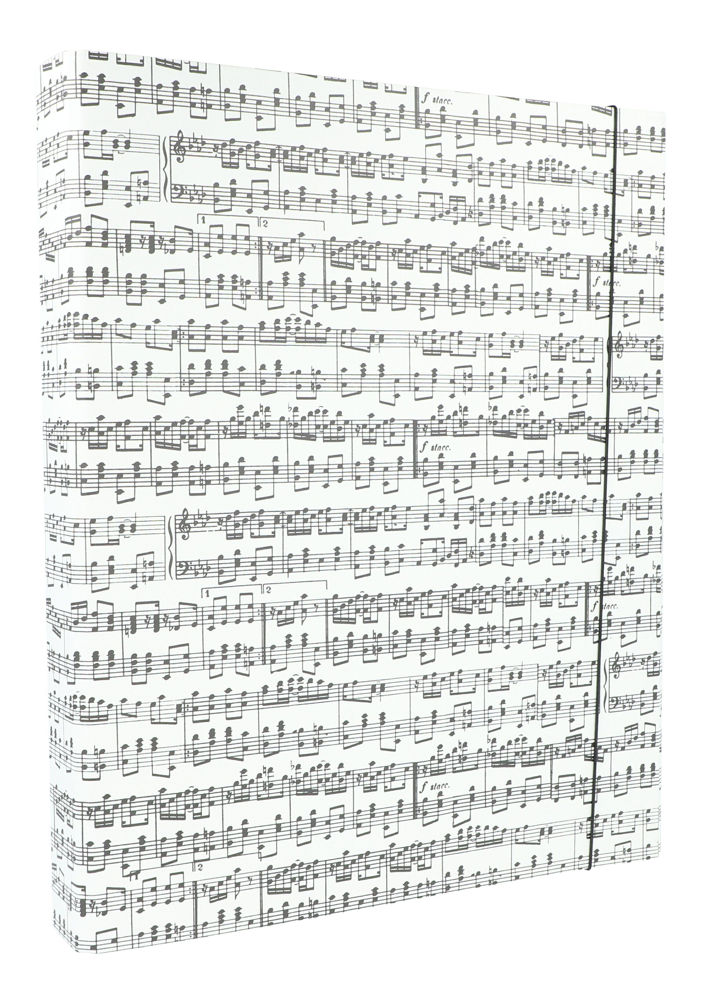 GAPYRUS OHG Aktenordner schmaler Ringbuchordner mit schwarzen Notenzeilen, DIN A4, cremefarben mit schwarzen Notenzeilen, Rückenbreite 3,5 cm