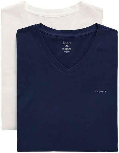 Gant Unterziehshirt V-NECK T-SHIRT 2-PACK (Packung, 2-St., 2er) mit Markenlabel auf der Brust