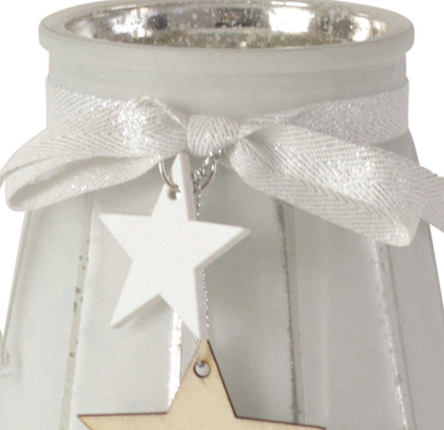 Windlicht) silber (1 Werner 13,5cm Wind Glas Teelichthalter Anhänger Halter Kerze weiß mit Stern x Teelicht Voß