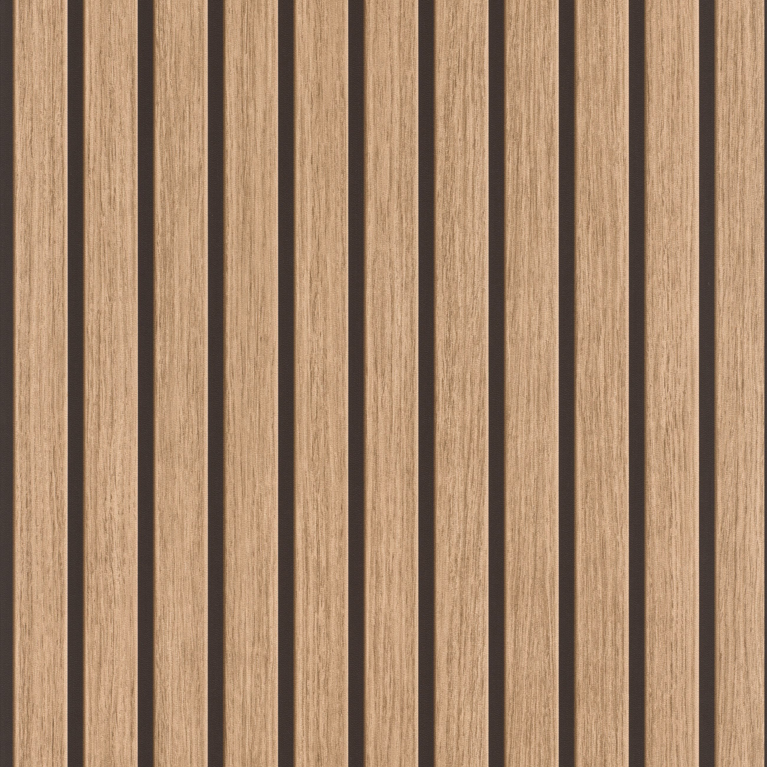 Rasch Vliestapete Echo - Selbstklebende Tapete Holzoptik - Akzentrolle - tesa® x rasch®, strukturiert, gestreift, Holzpaneele, Streifen, (1 Rolle, 1 St), selbstklebend, 2,65m x 0,53m