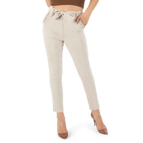 Kendindza Collection Stretch-Hose Stretch Damen Hose elegant Schleife High Waist Stoffhose Schlupfhose elastischer Bund, Ohne Reißverschluss, Stretch, Elastisch