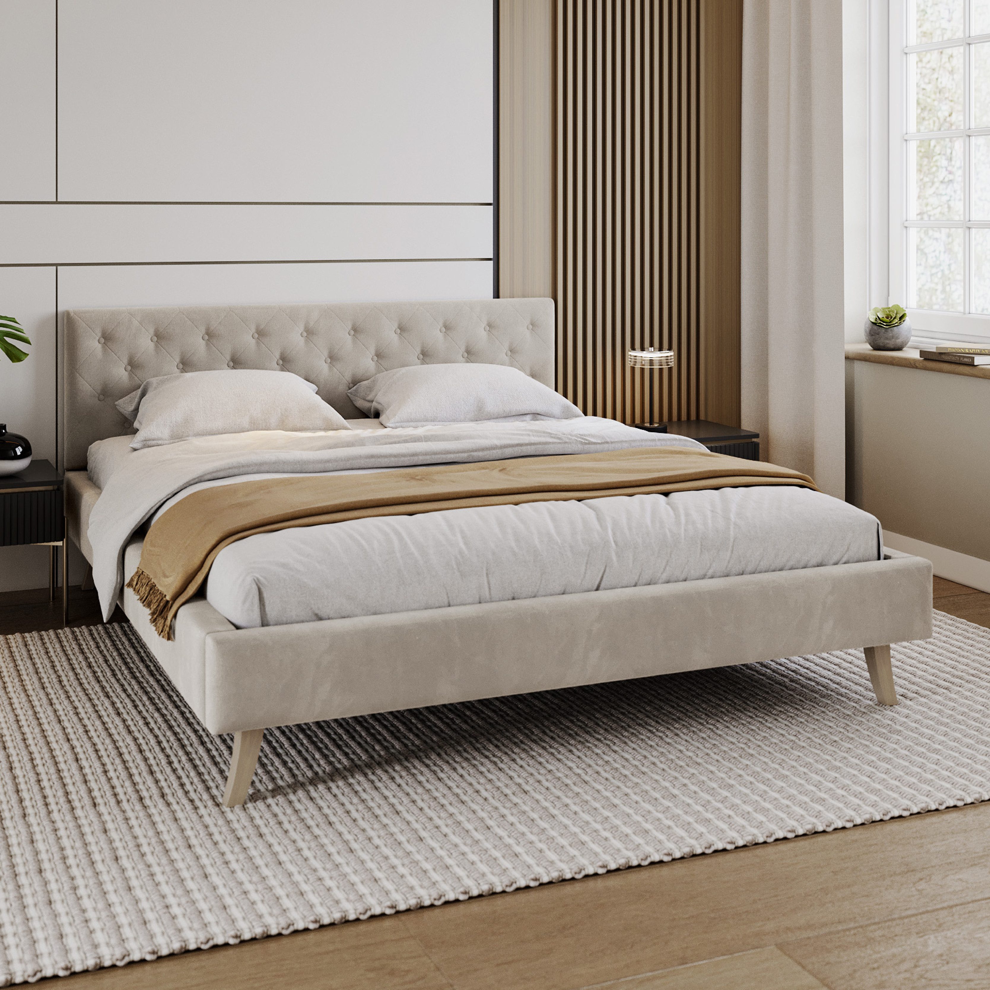 FDM Polsterbett ZUZA modern mit Bettkasten MADE IN EU - mit hochwertigem Velours Bezug (verfügbar 120x200 140x200 160x200 180x200cm, Bettrahmen, Bett, mit großen gepolsterten Kopfteil, ohne Matratze, Lattenrost aus Holz), ohne Matratze, Lattenrost aus Holz