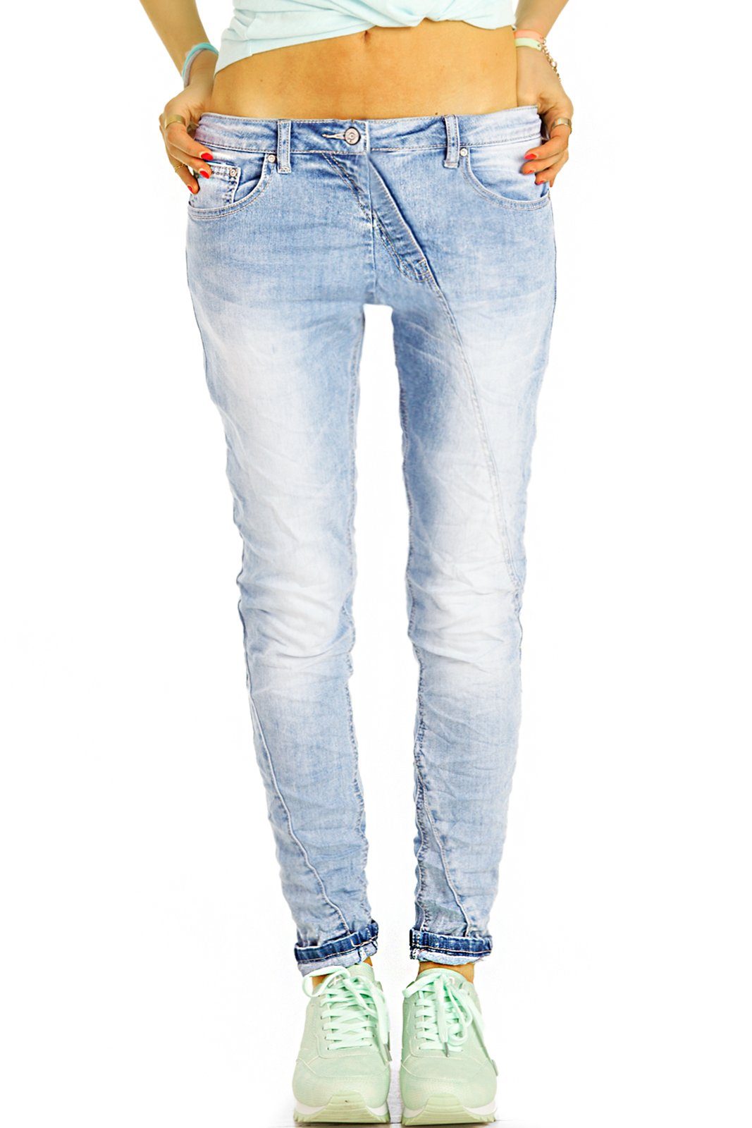 be styled Low-rise-Jeans Low Waist Jeans Hüftjeans Slim Fit Jeans Hose -  Damen - j3g-3 mit Stretchanteil, schräge Naht auf Vorderseite,  5-Pocket-Style