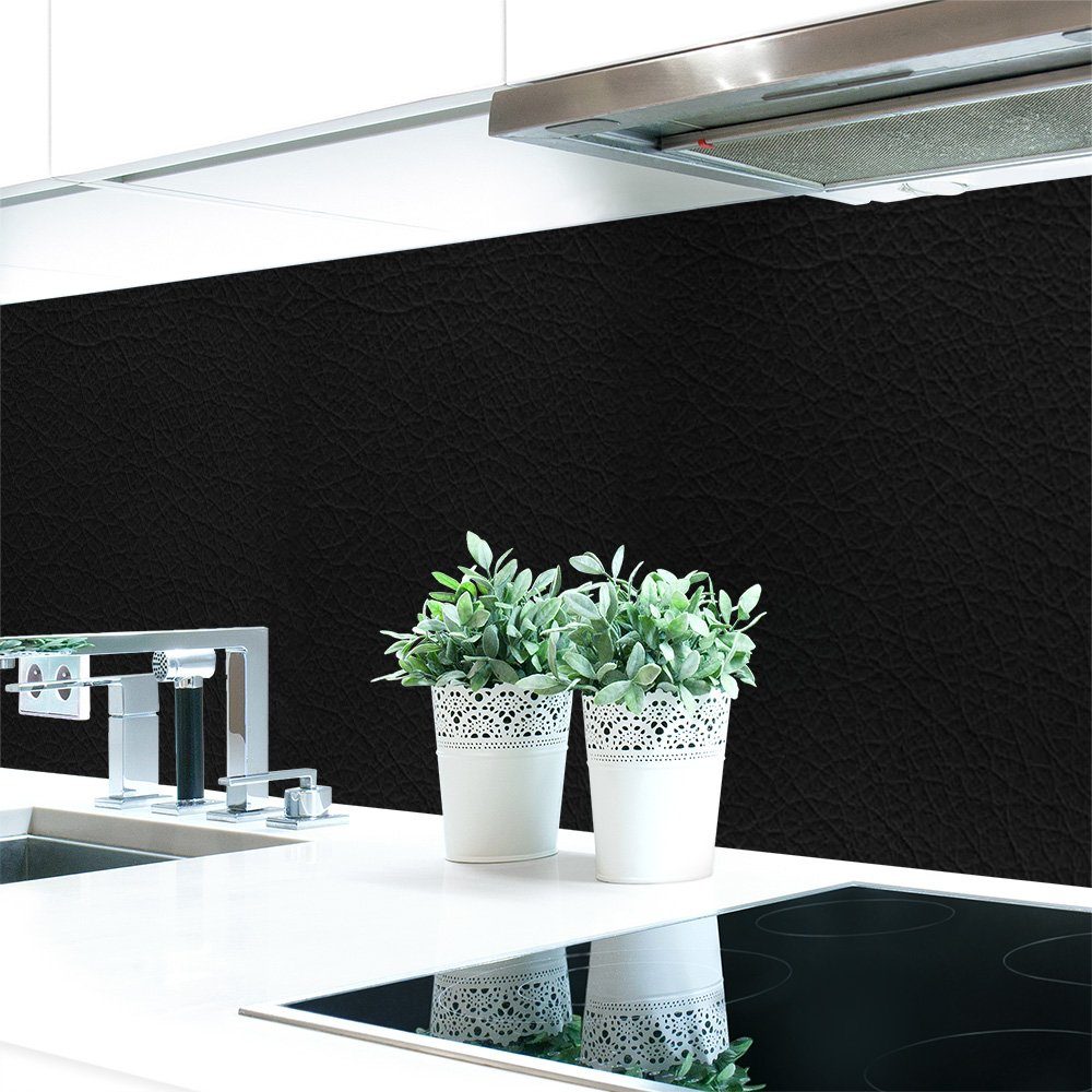Leder mm DRUCK-EXPERT Küchenrückwand Premium selbstklebend Schwarz Hart-PVC Küchenrückwand 0,4