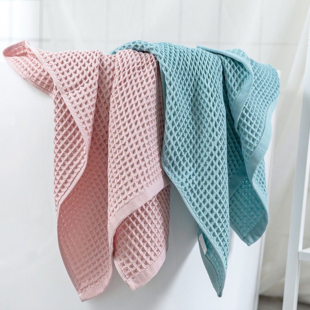 Blusmart Handtuch Set Einfarbiges Schnell Absorbierendes Baumwoll-Waffel-Badetuch, pink light Bequemes