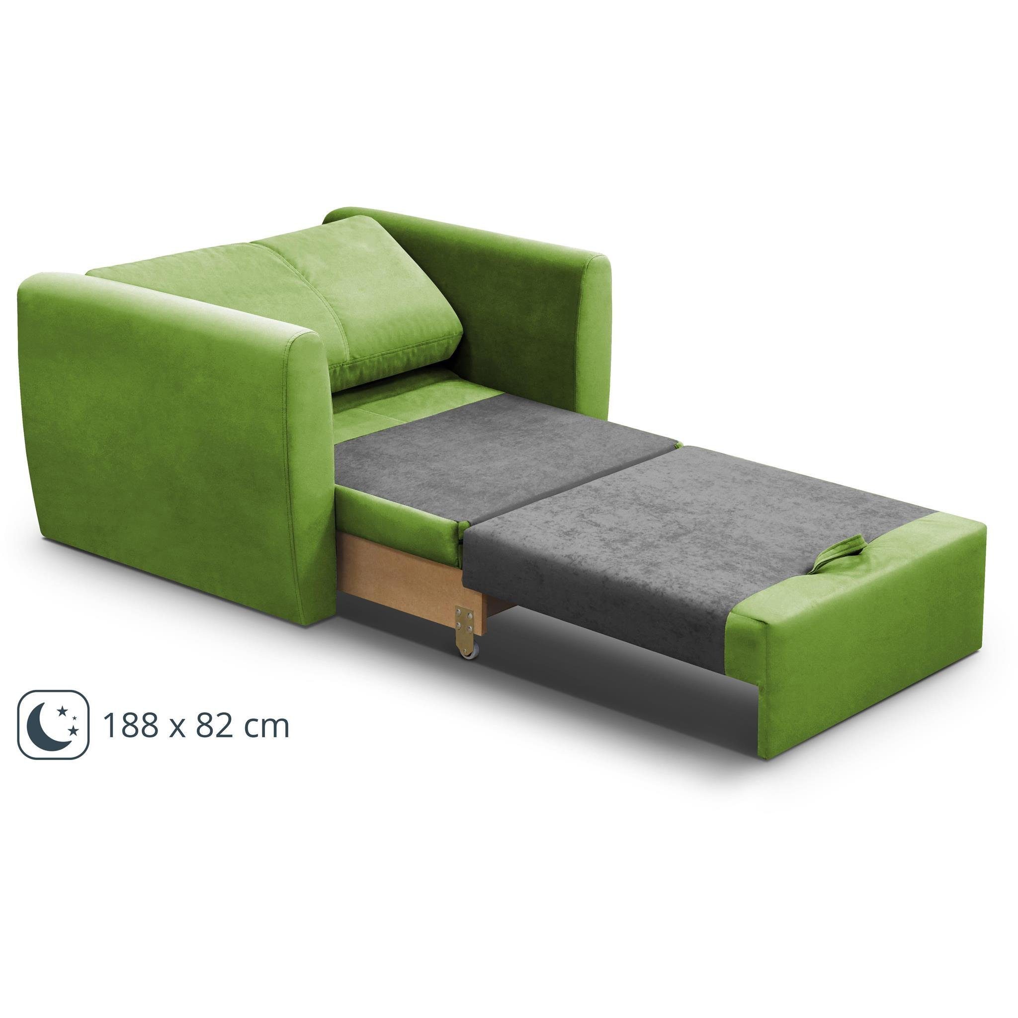Beautysofa Relaxsessel KAMEL mit Schlaffunktion und Bettkasten (freistehend, kompakter Schlafsessel für Wohnzimmer & Gästezimmer, Velours TRINITY), Schlafsessel ausklappbar, moderner Sessel mit Liegefläche 188x82 cm