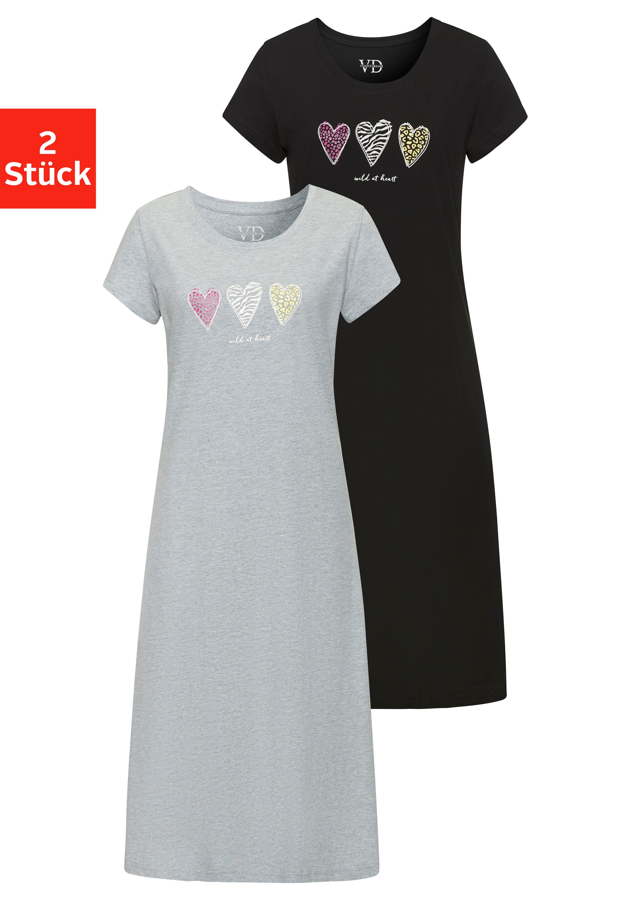 Vivance Dreams Nachthemd (Set, 2 Stück) mit schönem Herzen-Frontprint günstig online kaufen