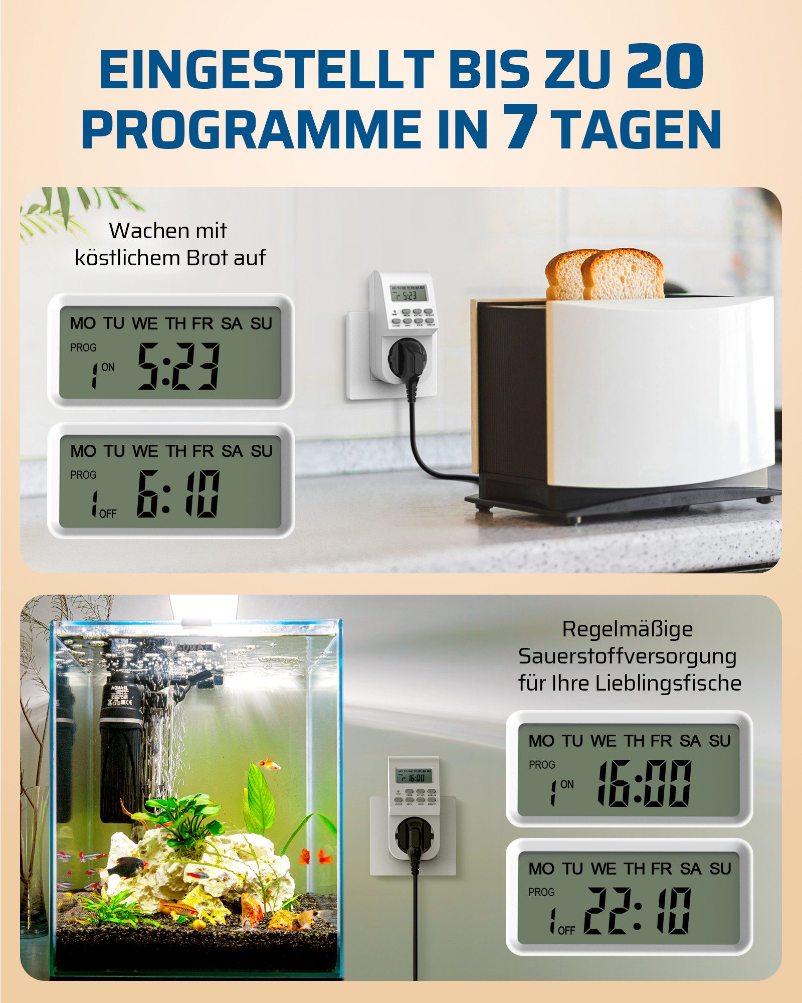 DEWENWILS Zeitschaltuhr Digitale Zeitschaltuhr Steckdose für Beleuchtung, Kaffeemaschine, digital, 2er Set, LCD-Display – Bild 3 von 5
