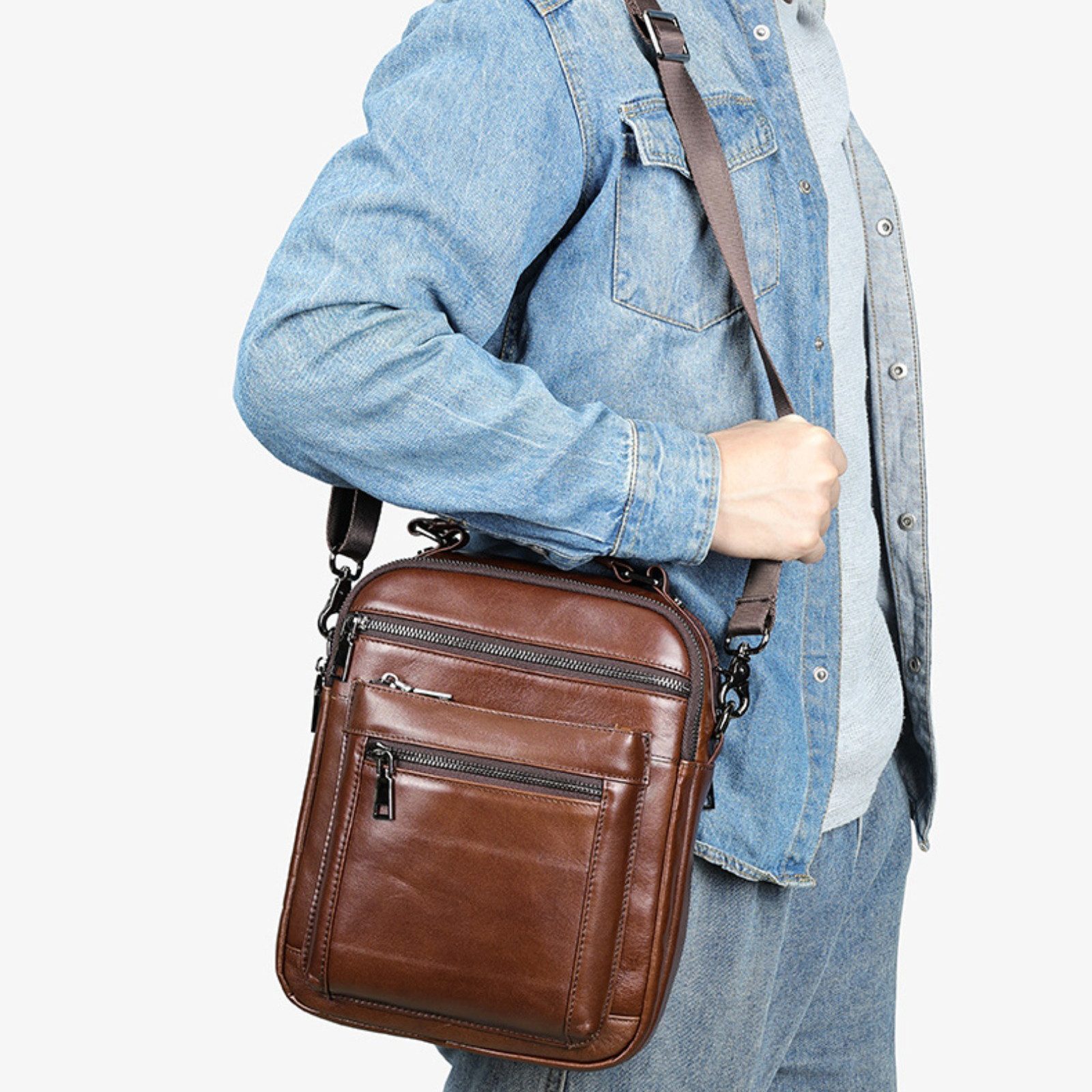 YUBRO-STUDIO Umhängetasche Herren Schultertasche Crossbody Leder günstig online kaufen