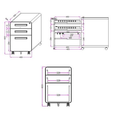 hjh OFFICE Rollcontainer Rollcontainer COLOR PLUS I Stahl, Aktenschrank Schreibtisch mit Schubladen, Büro Kommode mit Rollen