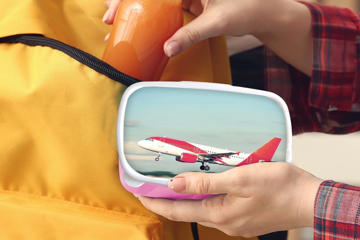 Flugzeug Schiphol, Erwachsene, Lunchbox Kinder, Kunststoff (2-tlg), Rotes Snackbox, weißes Kunststoff, in Brotdose rosa Brotbox für Mädchen, und MuchoWow