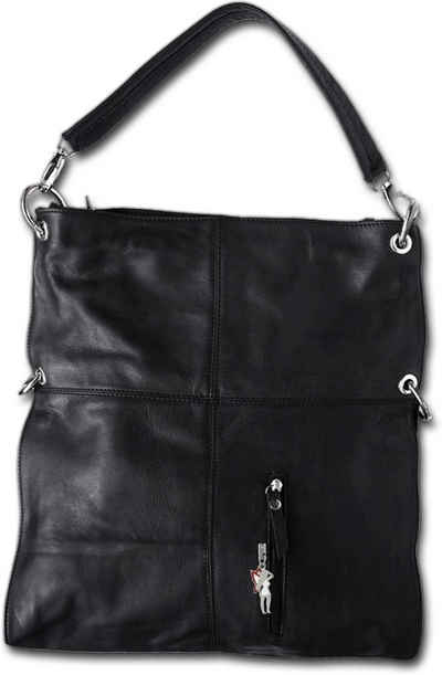 FLORENCE Schultertasche »D2OTF102X Florence Hobo Bag Echtleder Damentasche«, Damen Tasche aus Echtleder in schwarz, ca. 37cm Breite, Made-In Italy