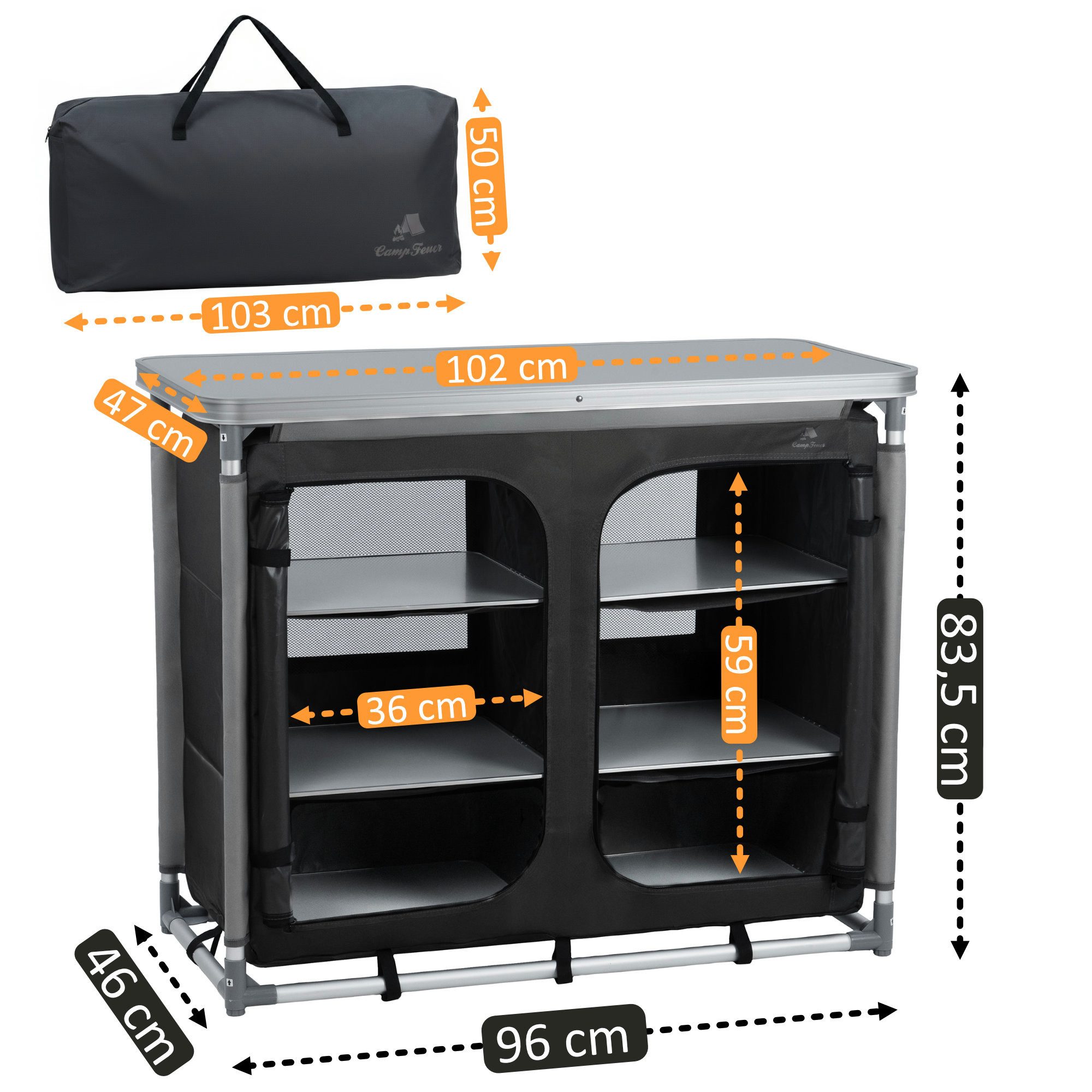 CampFeuer Campingschrank Campingschrank, 102 cm x 47 cm x 83,5 cm, Campingküche Alu Faltschrank