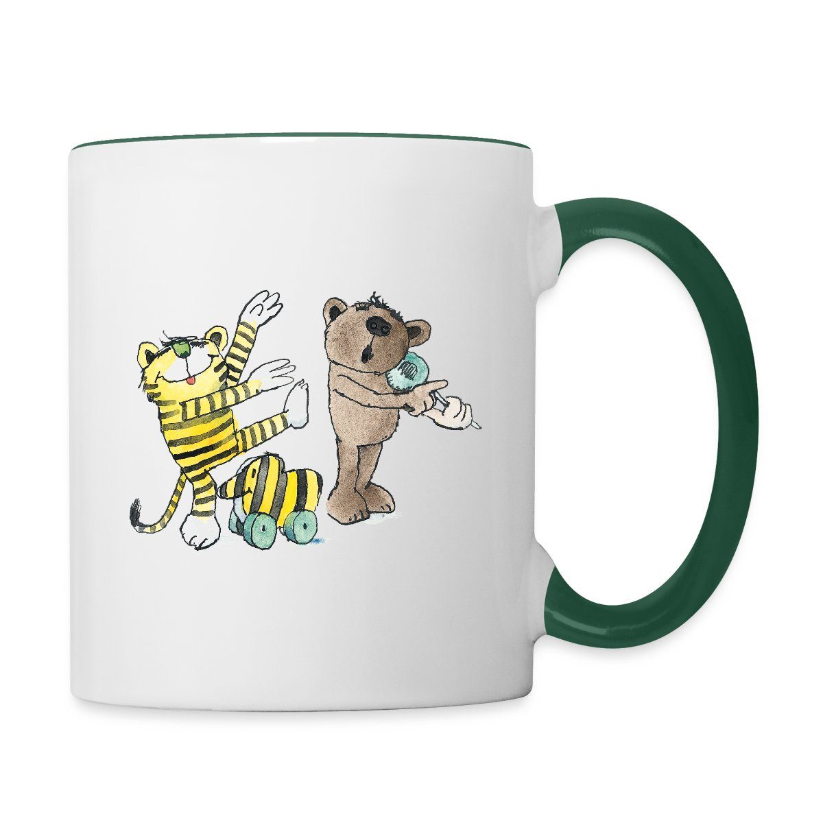 Spreadshirt Tasse Janosch Tiger und Freunde Machen Musik Tasse Zweifarbig, Keramik
