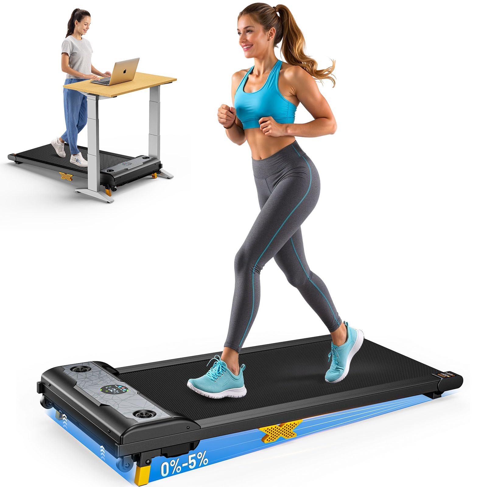 Laufband Walking Pad mit Neigung, 2,5 PS Untertisch-Laufband