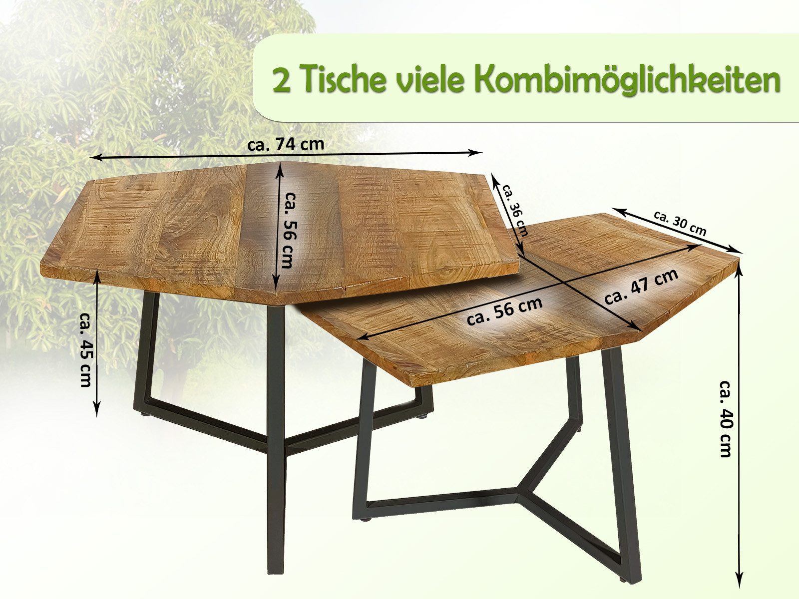 Amagohome Couchtisch Couchtisch Set 2 Stück Wohnzimmer Beistelltisch Satztisch Gestell Meta
