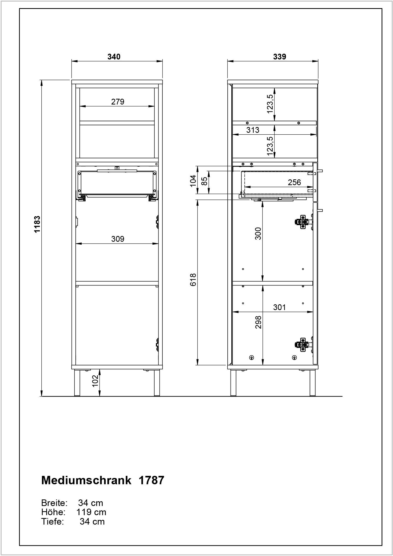Badmöbel Midischrank Loria verstellbaren und Fächern, Einlegeboden GERMANIA offenen Schublade mit