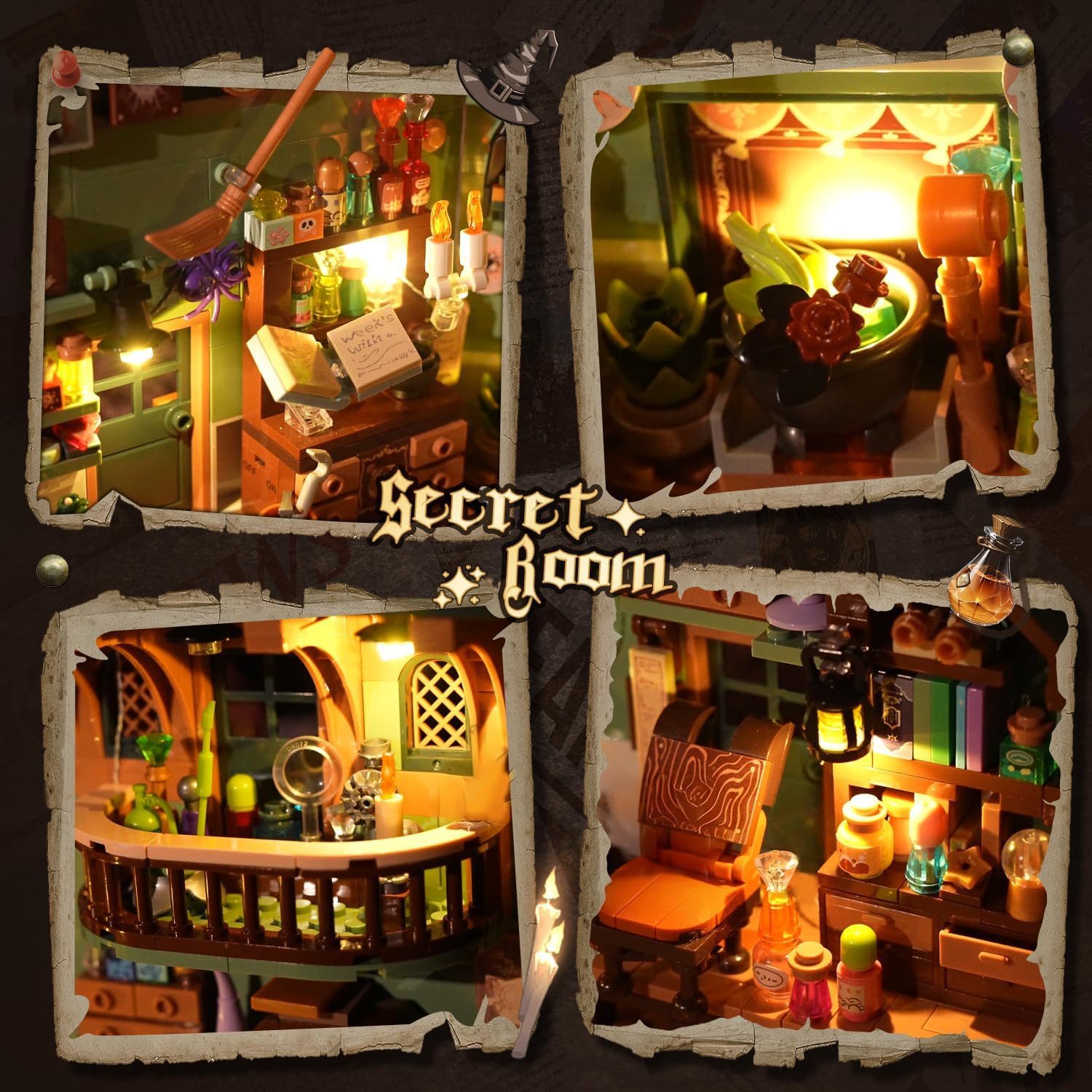 INSOON Magisches Zaubertrank Book Nook Haus Bauspielzeugset mit LED (NEU & OV Spielbausteine