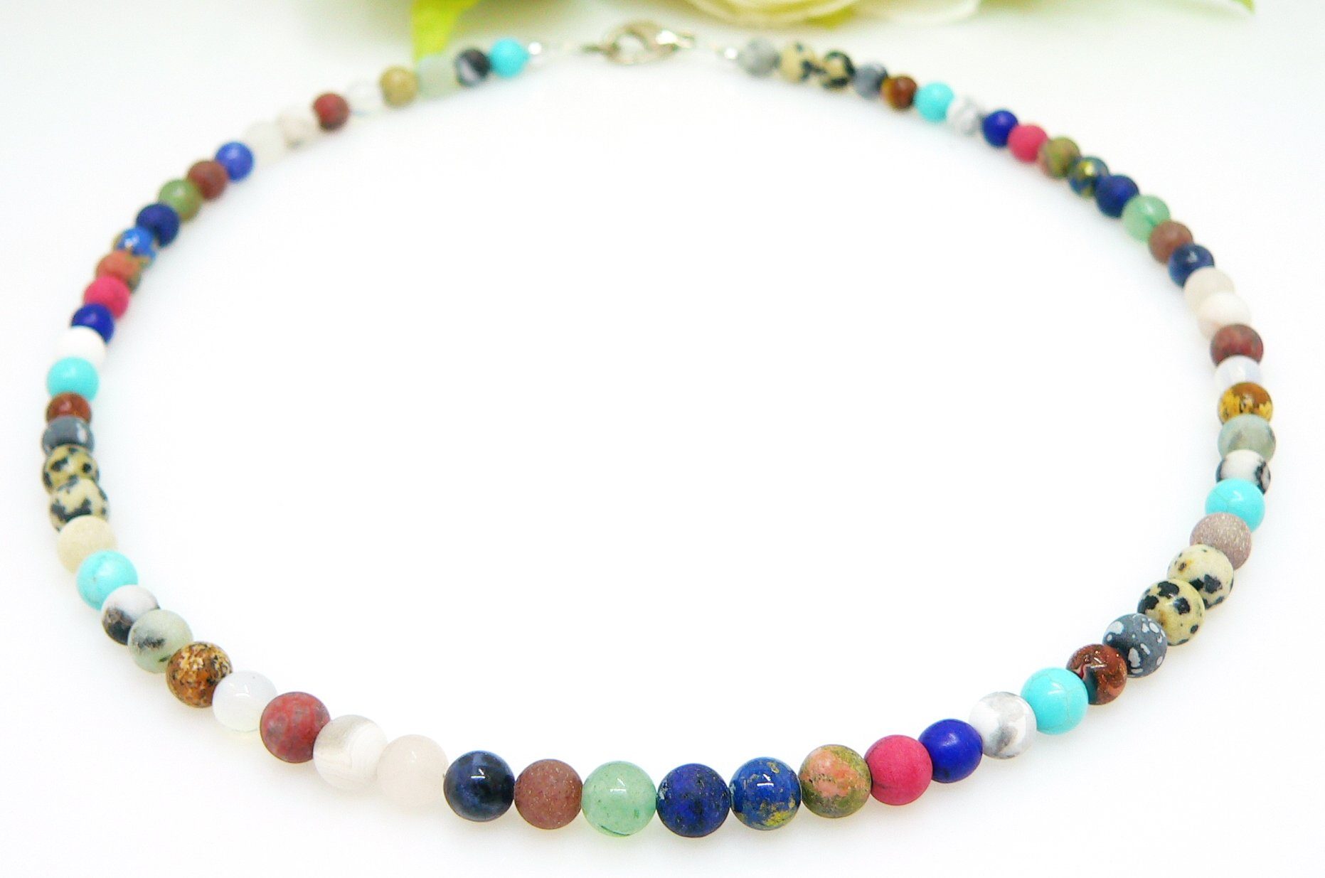 traumschmuck Kette ohne Anhänger 801b Halskette Collier Perlen Edelsteine bunt mehrfarbig multicolor (Geschenk, Muttertag, Weihnachten, Geburtstag, Valentinstag, incl. Schmuckbox), handgefertigt, Made in Germany