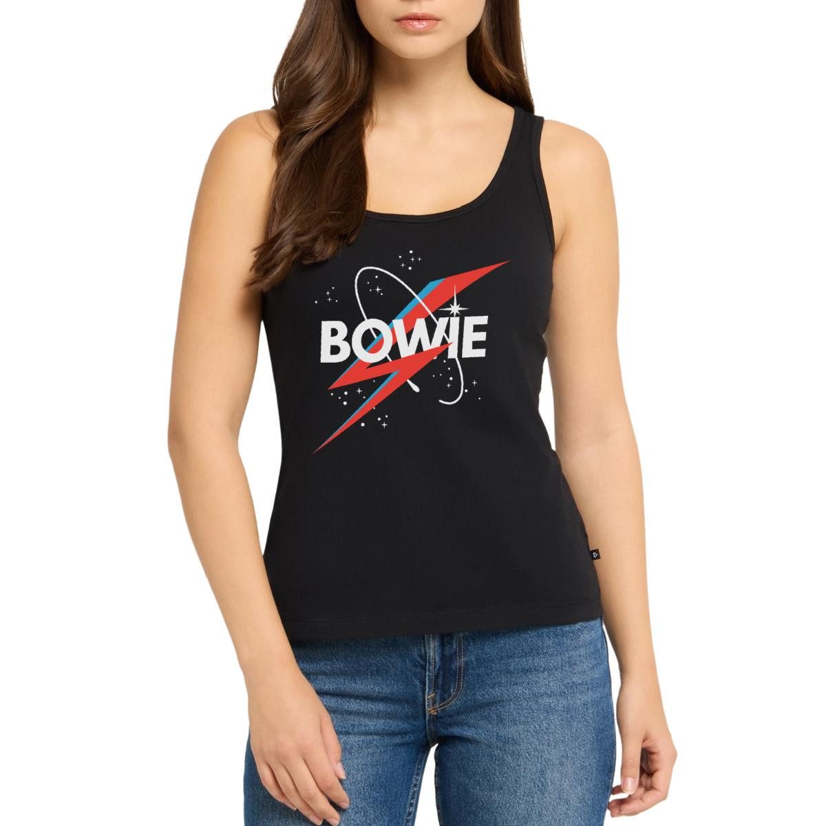 T-Shirt David Bowie Schriftzug Sternenhimmel Mit Blitz Frauen Premium Tank Top