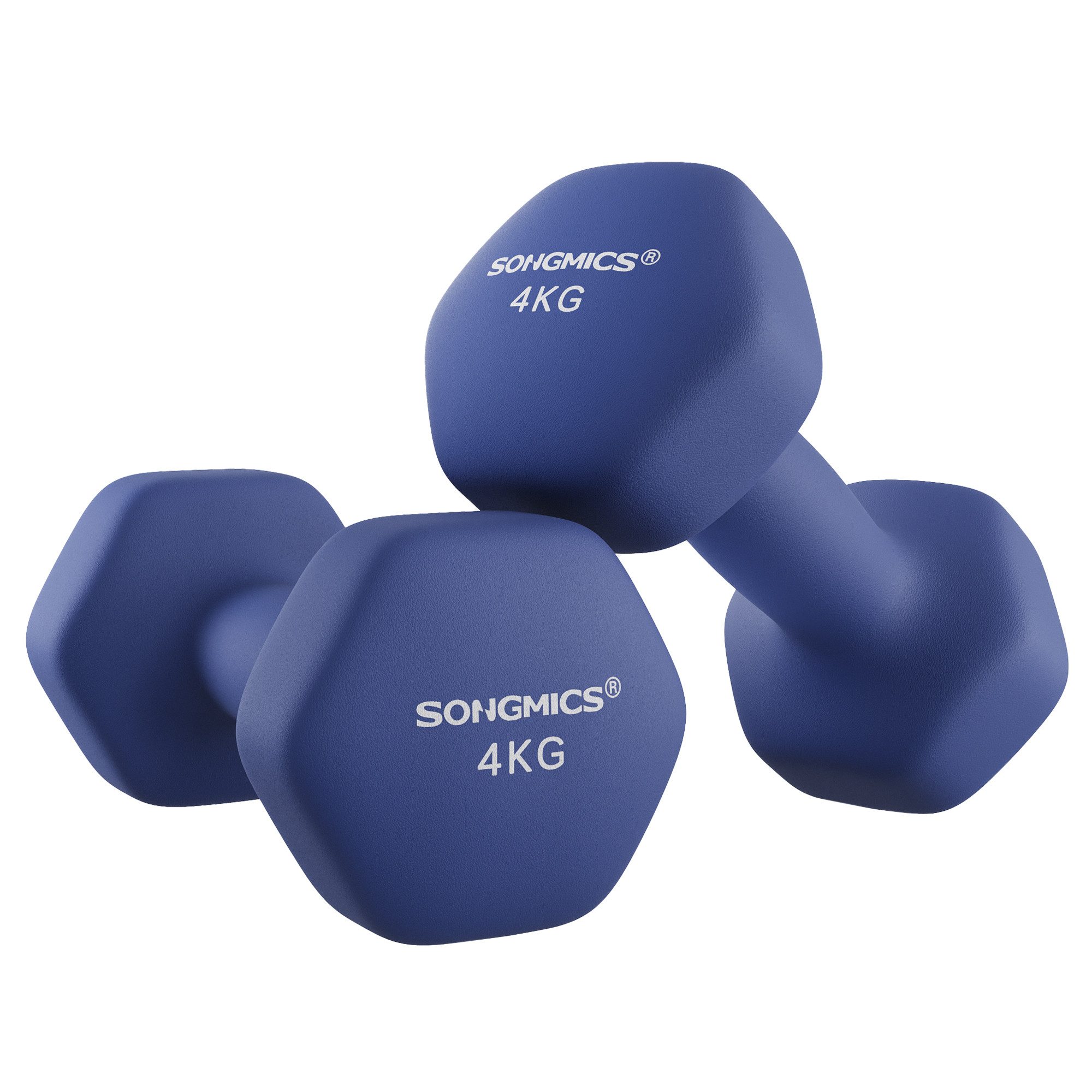 SONGMICS Kurzhantel Hantelset, Kurzhanteln, Hexagon, Neopren-Beschichtung, für Zuhause, (2er Set Neopren-Beschichtung, Hantelset, Kurzhanteln, Hexagon), 2 x 4 kg, Krafttraining, Workout, Fitnesstraining, für Zuhause