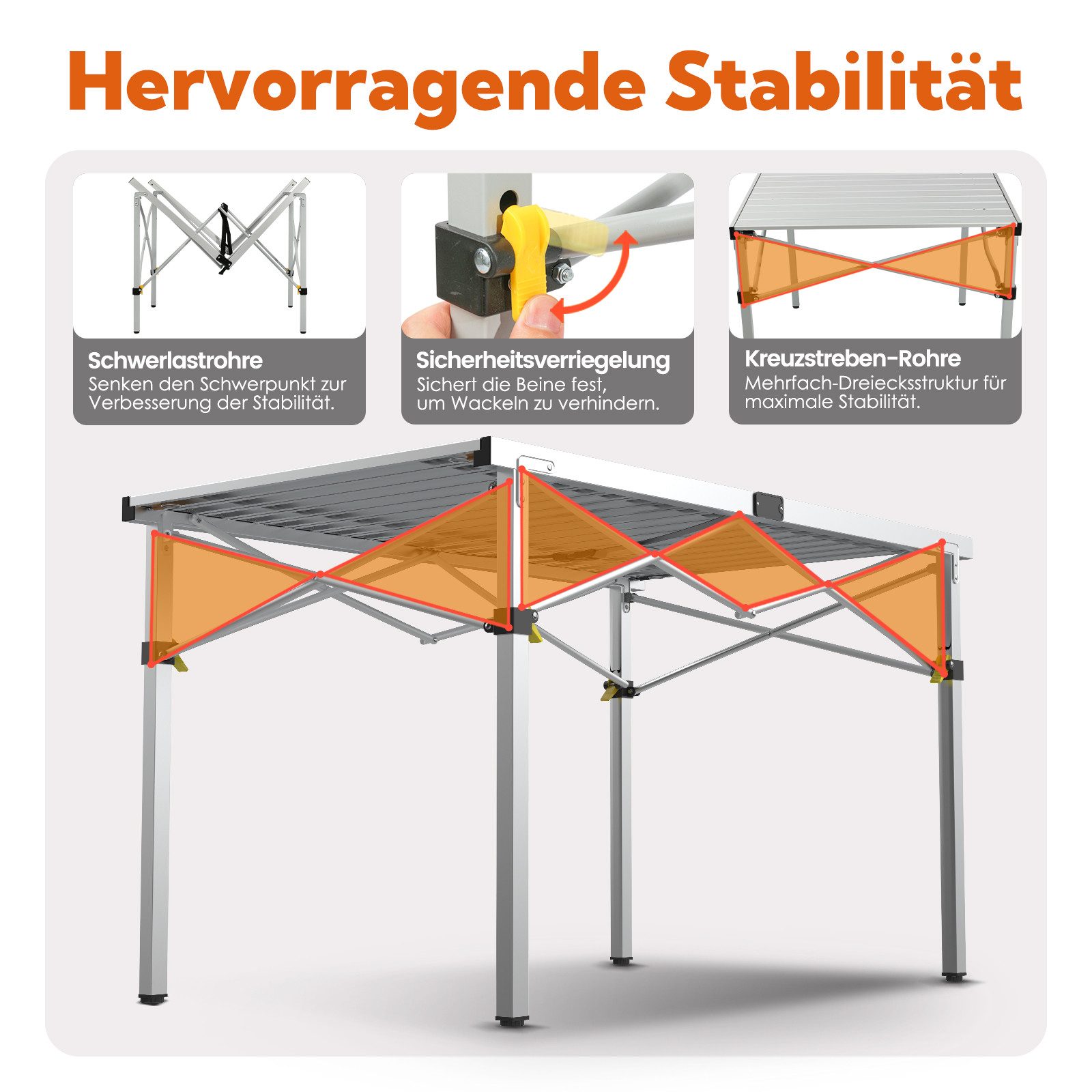 HOMECALL Klapptisch Campingtisch Klappbar Balkontisch Gartentisch Tragbar Outdoor Tisch, Robust, stabil, für 4-6 Personen – Bild 5 von 5