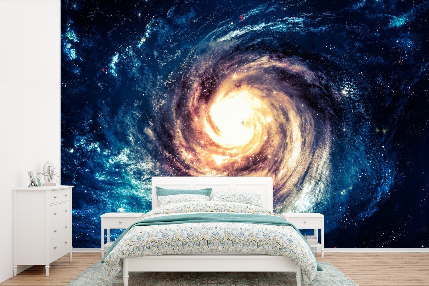 MuchoWow Fototapete Weltraum - Sterne - Blau, Matt, bedruckt, (6 St), Wallpaper für Wohnzimmer, Schlafzimmer, Kinderzimmer, Vinyl Tapete
