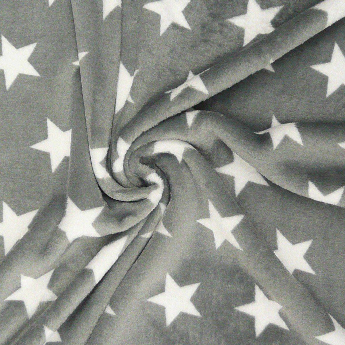 SCHÖNER LEBEN. Stoff Wellness Nicki Fleece Stoff dunkelgrau weiß Sterne