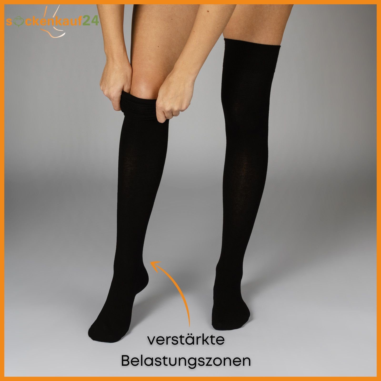 sockenkauf24 Overknees 2 Paar Overknee Strümpfe Damen Kniestrümpfe (Schwarz, 35-38) Schwarz Bunt Ringel Baumwolle - 10723 WP