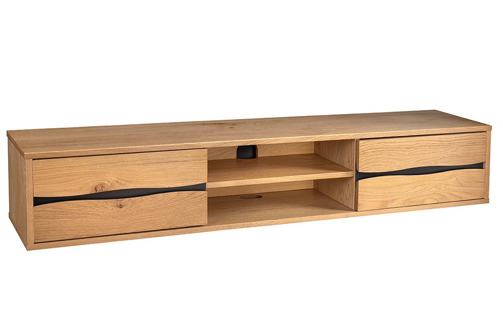 riess-ambiente Lowboard LIVING EDGE 160cm natur / schwarz · TV-Schrank mit Wildeichen-Front (Einzelartikel, 1 St), hängend · Wohnzimmer · 2 Türen · Baumkante · Holzfurnier · Industrial