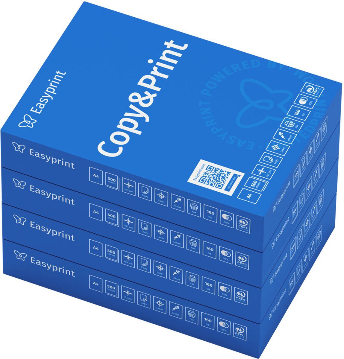 Easyprint Drucker- und Kopierpapier Druckerpapier 2000 Blatt, 4x500 A4, Premium Extra Weiß CIE 160