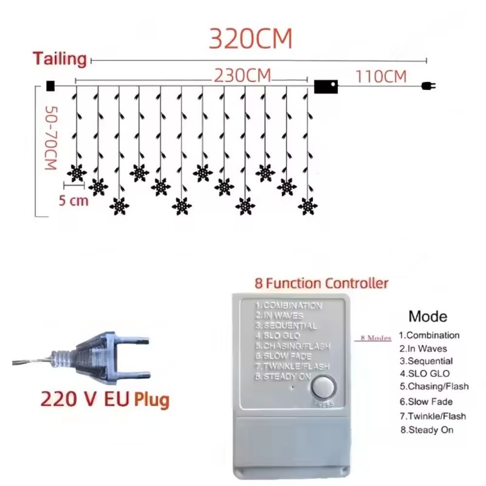 Montegoni Lichterkette Schneefloken Lichtvorhang 2,3m 8 günstig online kaufen