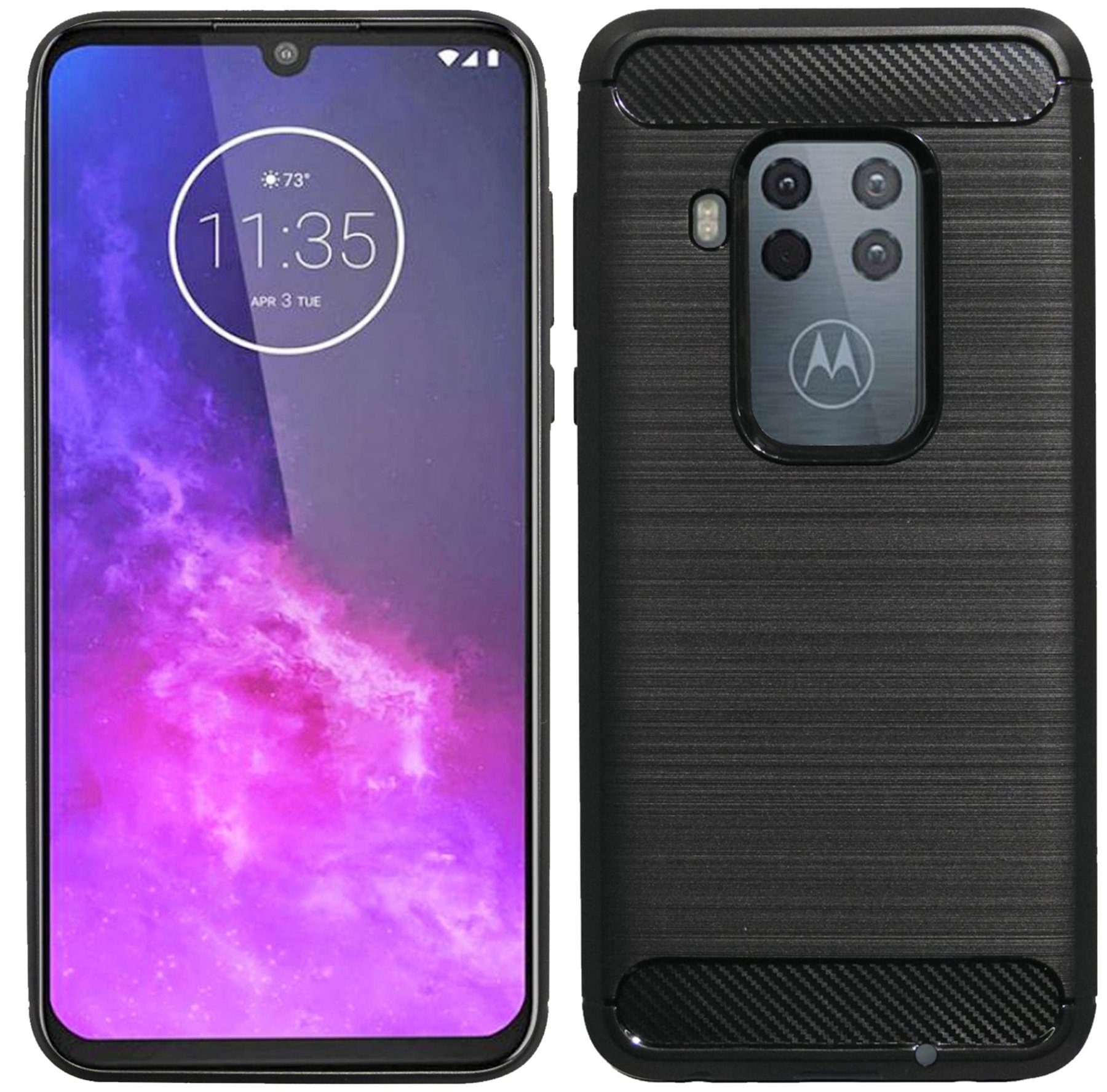 cofi1453 Handyhülle Silikon Hülle Carbon für Motorola Moto One Zoom, Case Cover Schutzhülle Bumper