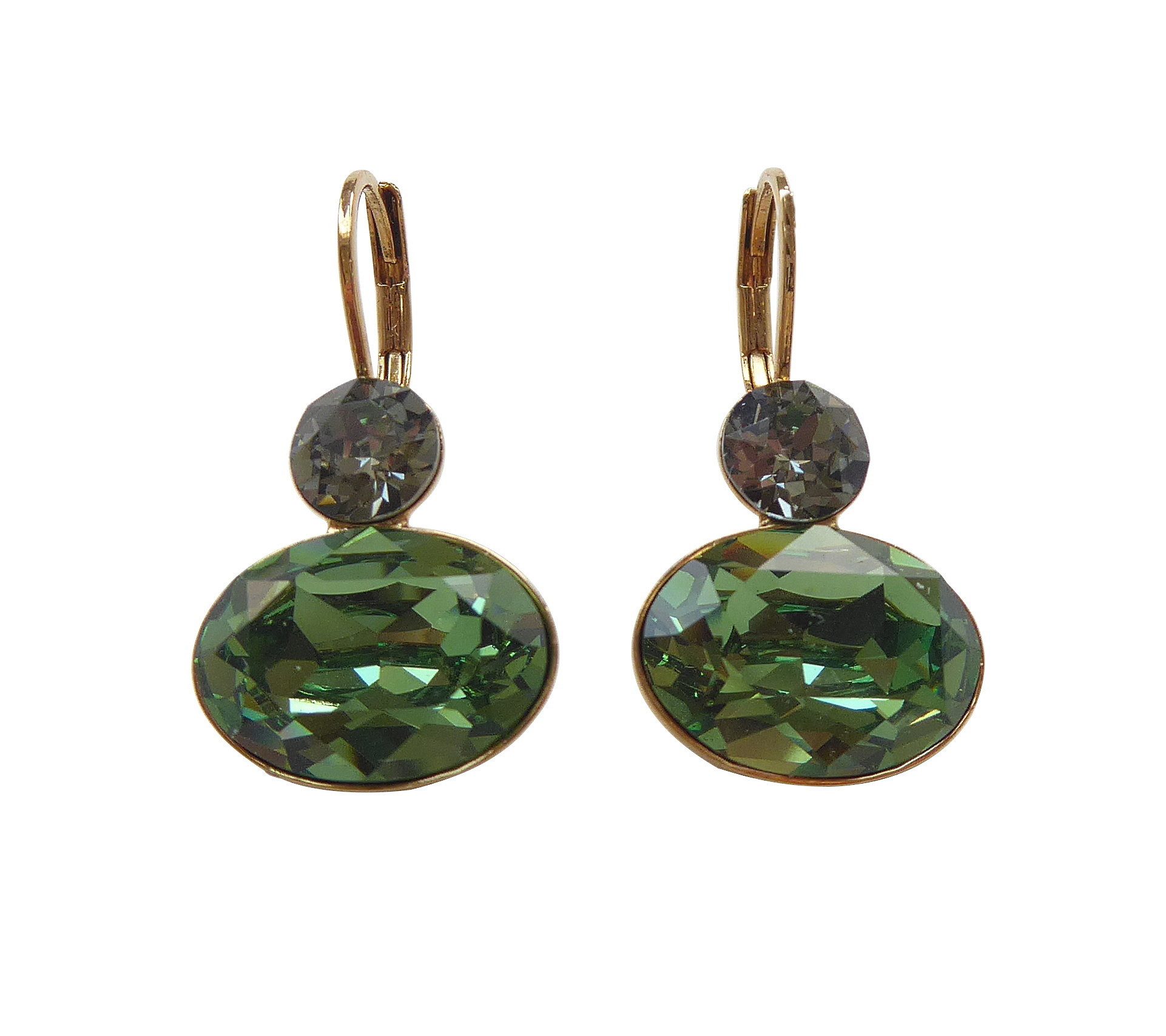 Mugello Paar Ohrhänger Ivy grün vergoldet glitzernd trendig Oktoberfest, Handgefertigter Modeschmuck, made in Germany