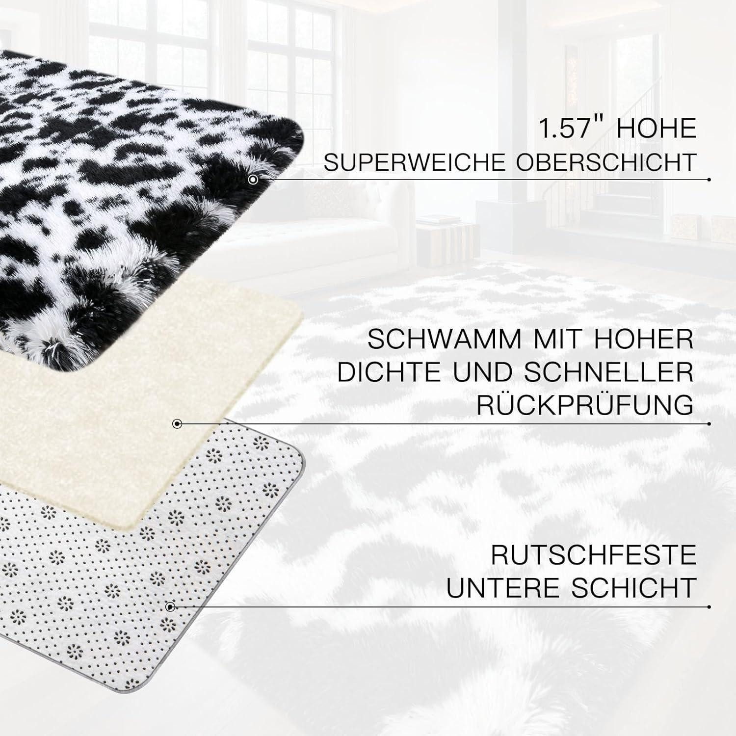 LuxusKollektion Hochflor-Teppich Teppich Hochflor Grau 200x300 Kuhfarbe 200 x 300 cm (Rechteckig)