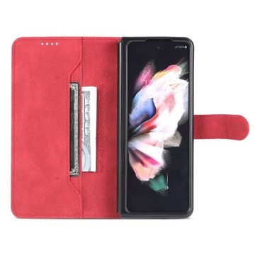 Wigento Handyhülle Für Samsung Galaxy Z Fold4 5G Design Kunst Leder Handy Tasche Hülle Etuis Rot