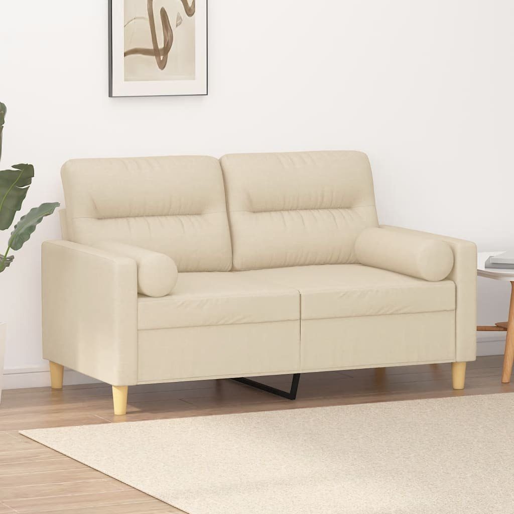 vidaXL Sofa 2-Sitzer-Sofa mit Zierkissen Creme 120 cm Stoff