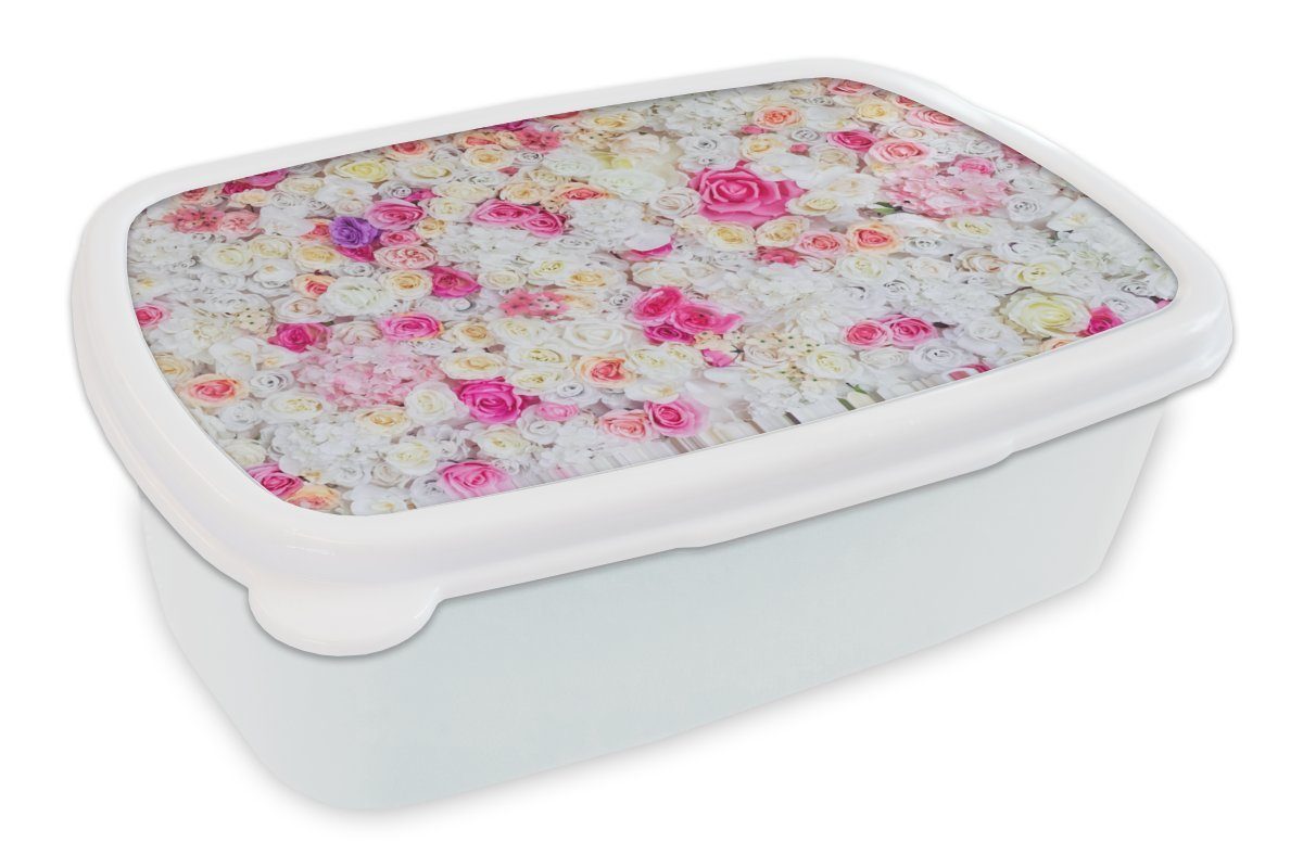 Mädchen Lunchbox für Erwachsene, - (2-tlg), weiß für Kinder Farben, und und Blume Kunststoff, MuchoWow Brotbox Brotdose, Rosen - Jungs