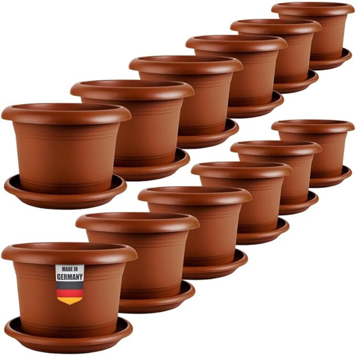 SUSTANIA Blumentopf Eleganter Pflanzkübel mit Untersetzern (12er Set 40
