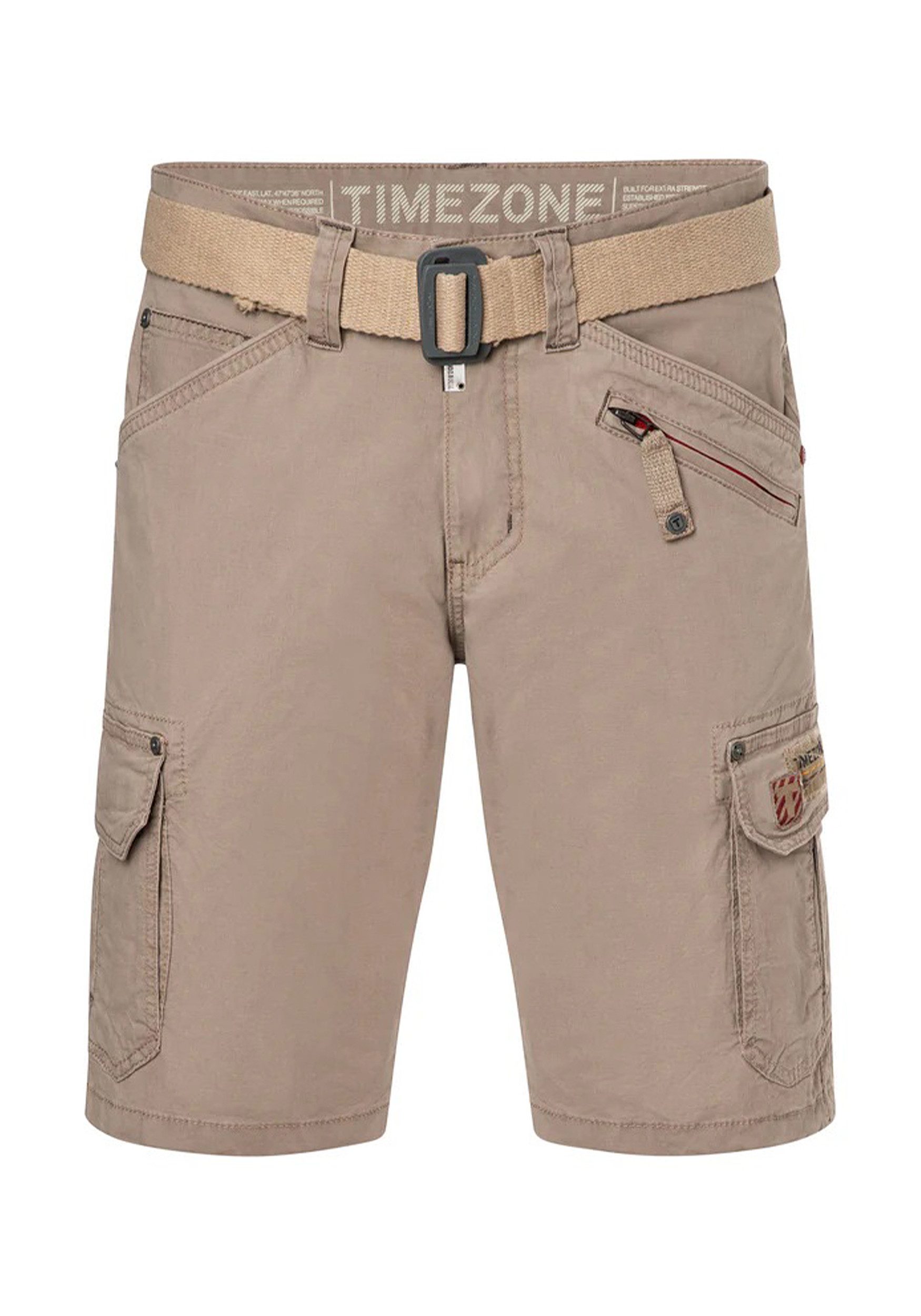TIMEZONE Cargoshorts Kurzes Design Cargo Regular Mid Waist für Herren Baumwolle Regular Fit unifarben elastisch Reißverschluss
