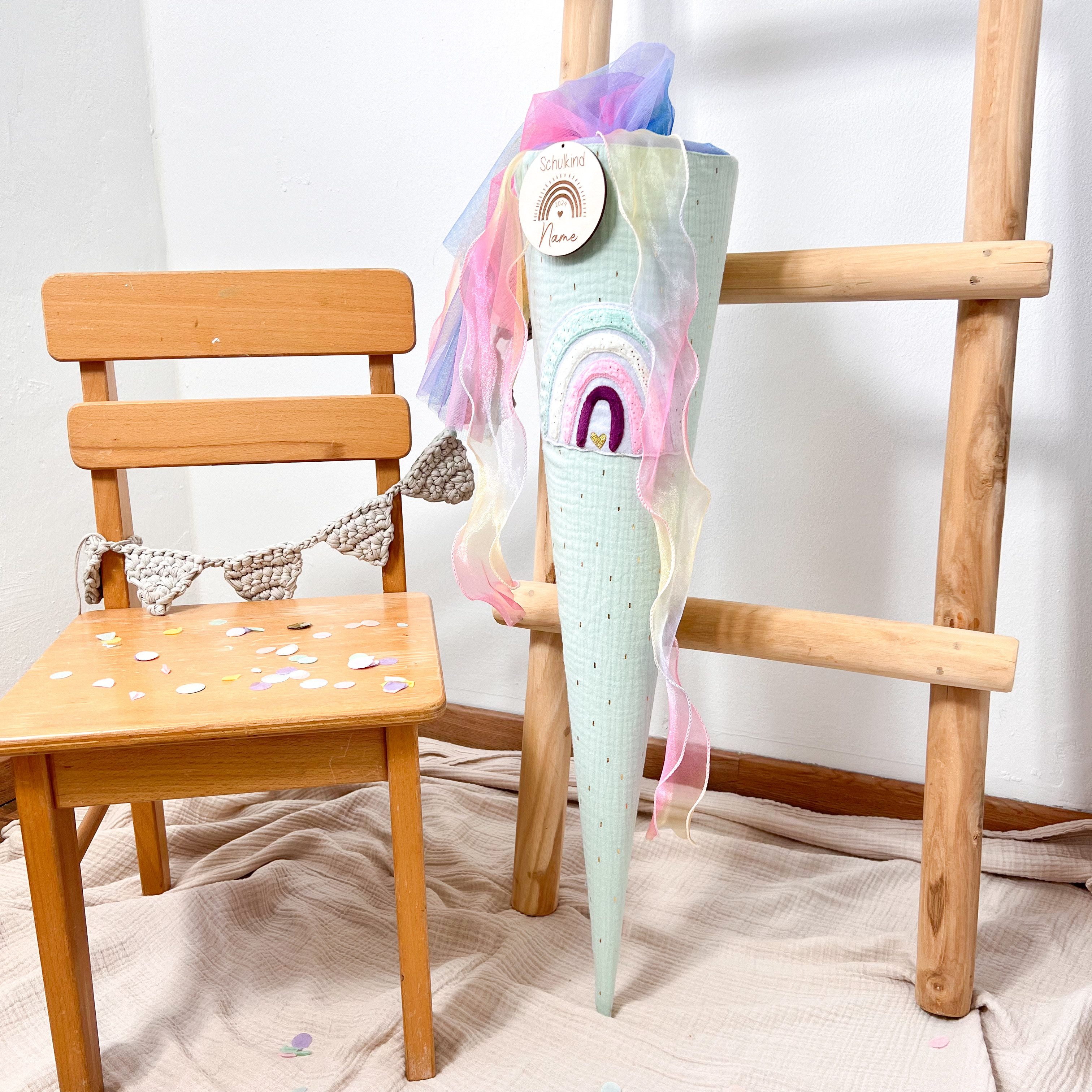 LittleANTunique Schultüte SCHULTÜTE ZUCKERTÜTE MINT GLITZER RAINBOW, Mit Namen personalisierbar