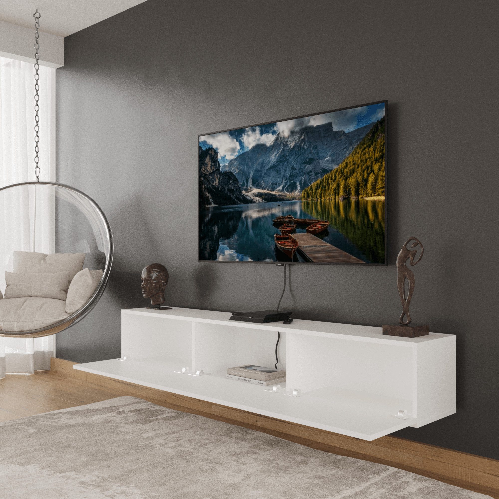 BDR Smart Home Art Lowboard Colima TV Fernsehtisch 180 cm 3 Türen Modernes Design Wandhängend – Bild 2 von 5