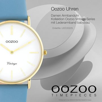 OOZOO Quarzuhr Oozoo Damen Armbanduhr babyblau Analog, (Analoguhr), Damenuhr rund, mittel (ca. 40mm) Lederarmband, Fashion-Style